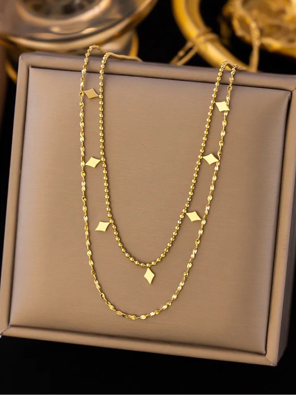 18k gold plated layered women necklace